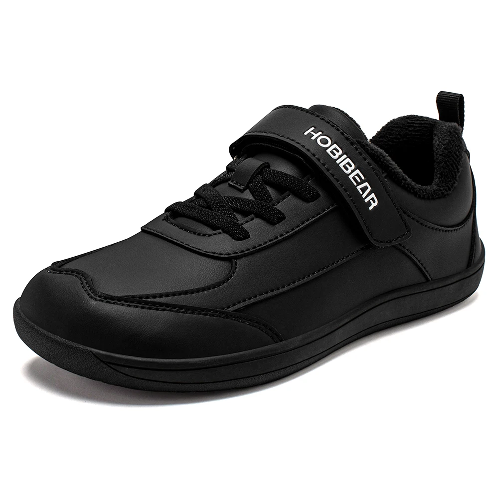 HOBIBEAR Kinder-Schuhe mit Kunstfell gefüttert, Barfußschuhe, Winter, breite Zehenbox, Kunstleder, Hakenschlaufenschuhe für große Kinder/Jungen und Mädchen – Detail 5