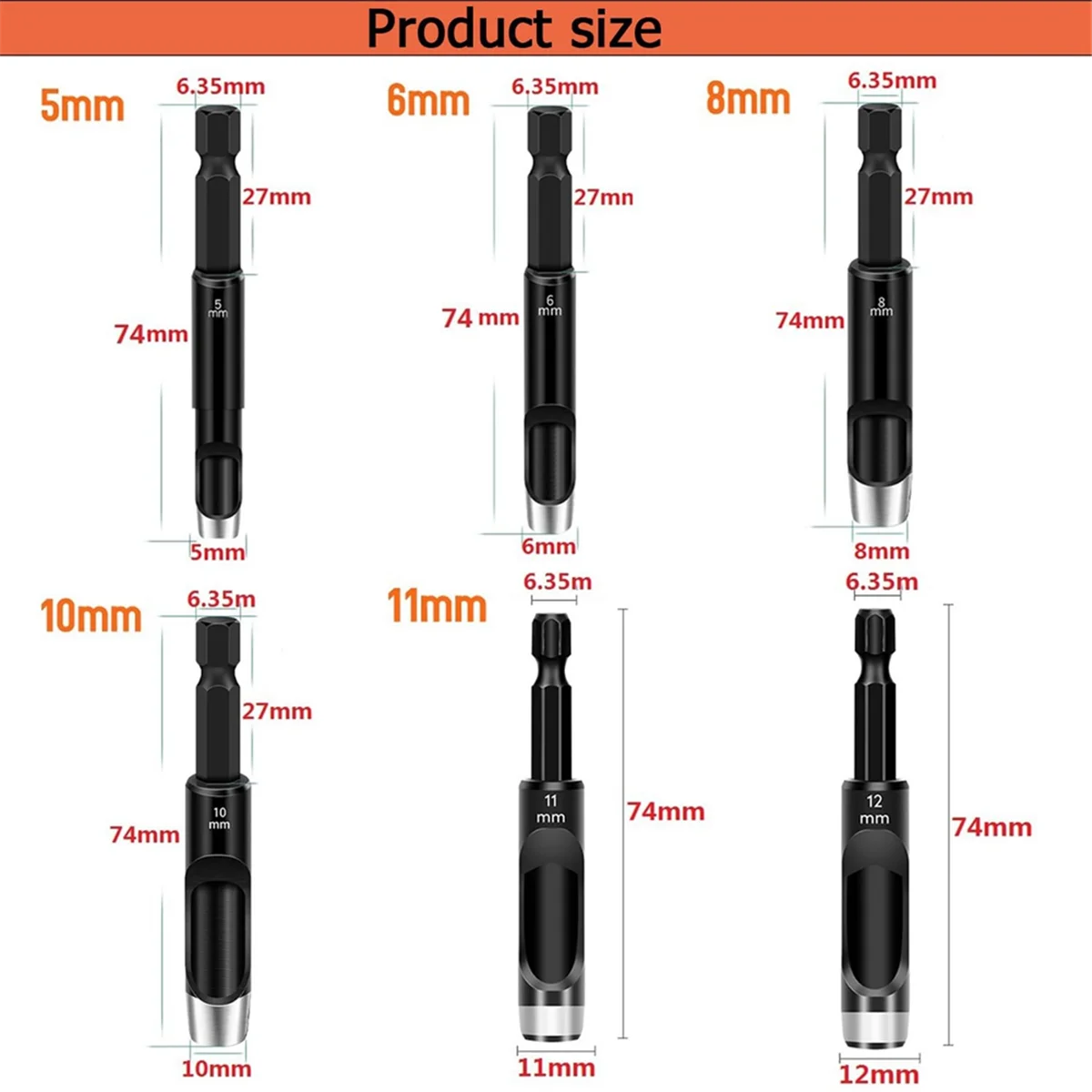 6 ชิ้น Hollow Punch ชุดเจาะ Bits - หนัง Hole Punch Tool เจาะแบบยืดหยุ่น Extension หกเหลี่ยมเจาะชุด Bit