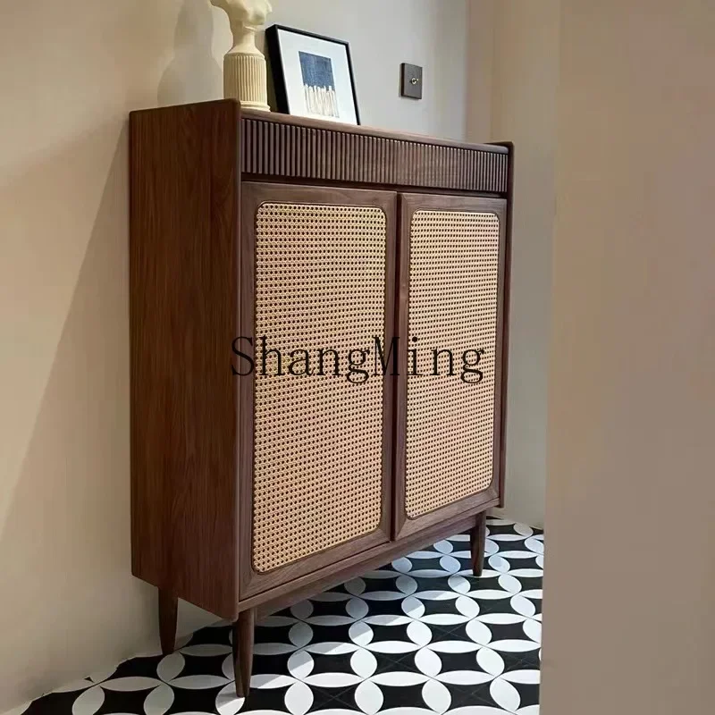 SM new Chinese rattan shoe cabinet wabi-sandy wind door cabinet Zen medieval furniture