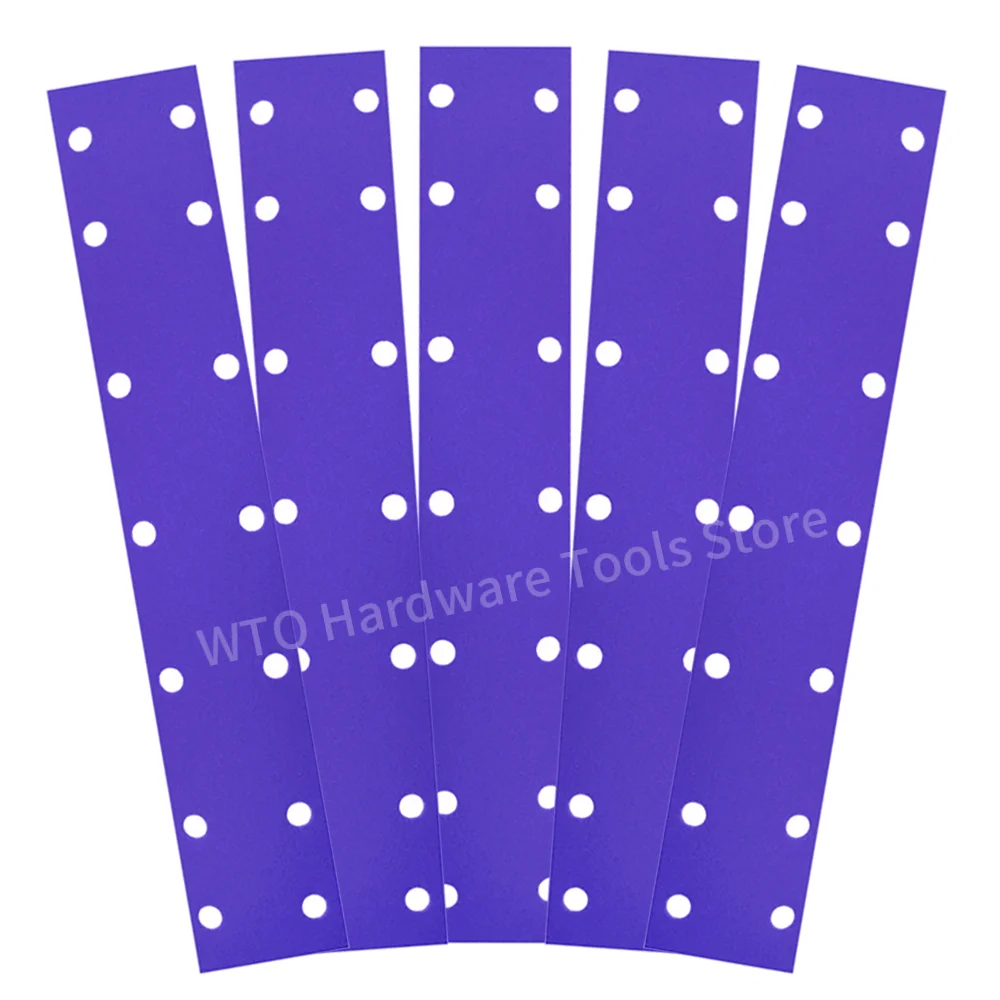 

50 шт. 70x420 мм, фиолетовая наждачная бумага с 14 отверстиями, прямоугольные керамические шлифовальные листы на липучке для дерева, металла, шлифования автомобильной краски