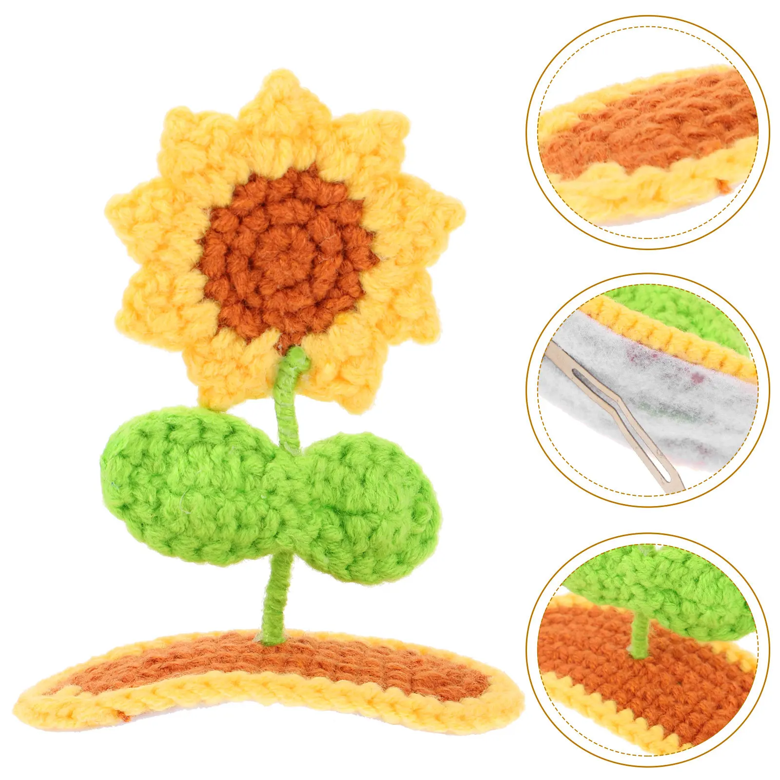 

Заколка для волос в виде подсолнуха для девочек, вязаная шерстяная заколка с 3D-дизайном подсолнуха, милая декоративная заколка для повседневного использования