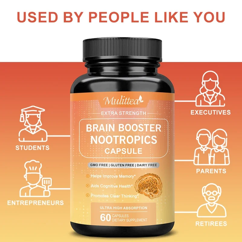 Mulittea Brain Booster Nootropic Capusles Improve Memory for Enhance Focus Neuro amp IQ Improve & Reduces Forgetfulness