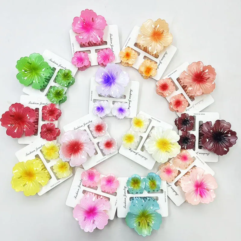 3 Buah Klip Cakar Rambut Bunga Gradien Warna-warni Korea Aksesori Rambut Jepit Rambut Klip Ekor Kuda Liburan Pantai Musim Panas Manis Wanita