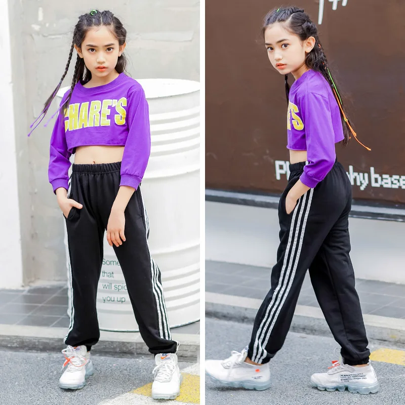 女の子の夏服ヒップホップスーツ夏の女の子の流行の服ヒップホップスーツ流行のツーピーススーツ新しい流行のジャズダンス服