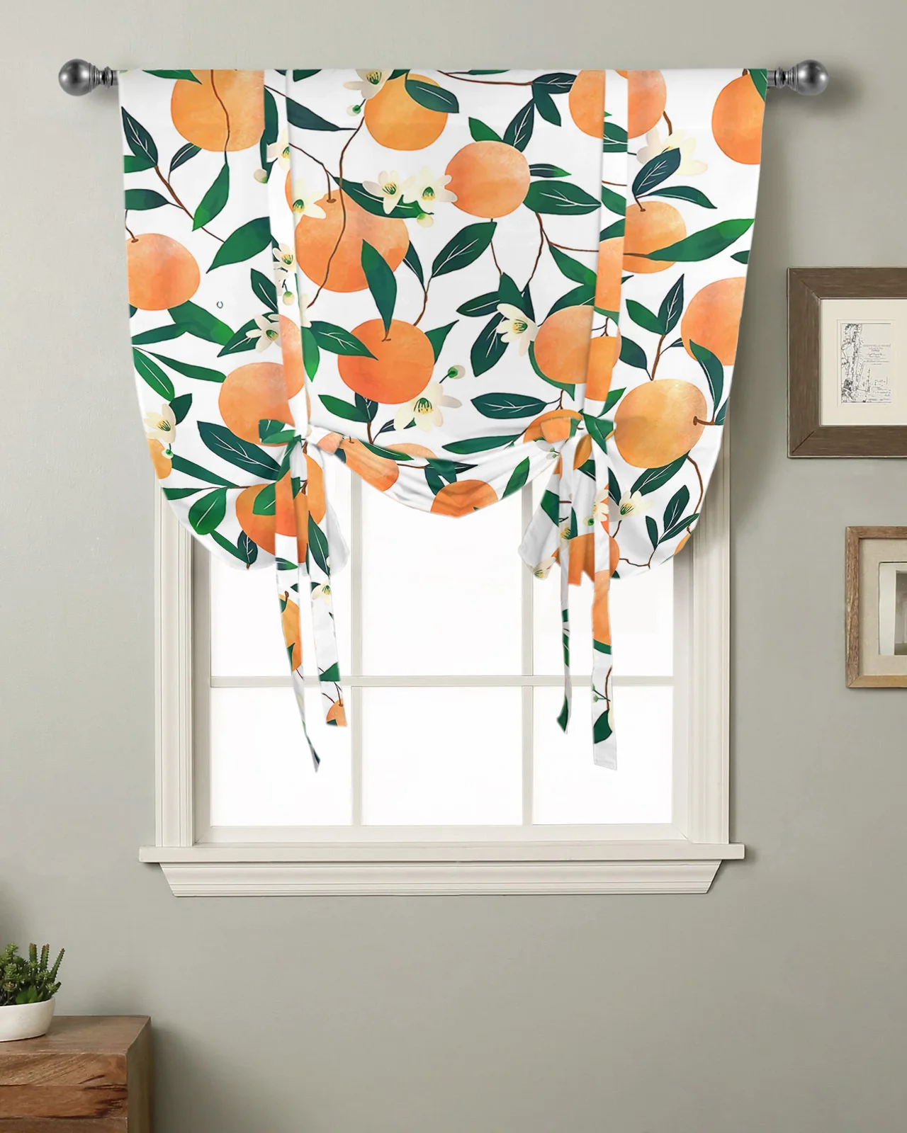 Orange Leaf Flower Branch Fruit Window Curtain for Living Room Kitchen Tie-up Roman Curtain Home Decor Balcony Blinds Drapes