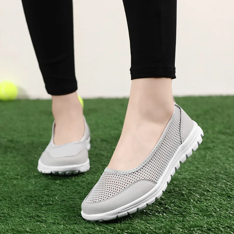 summer Vulcanized Shoes 2021 Women Flats Female Sneakers Striped Mesh Breathable Slip On Casual Shoes Ladies Soft Light Comfort