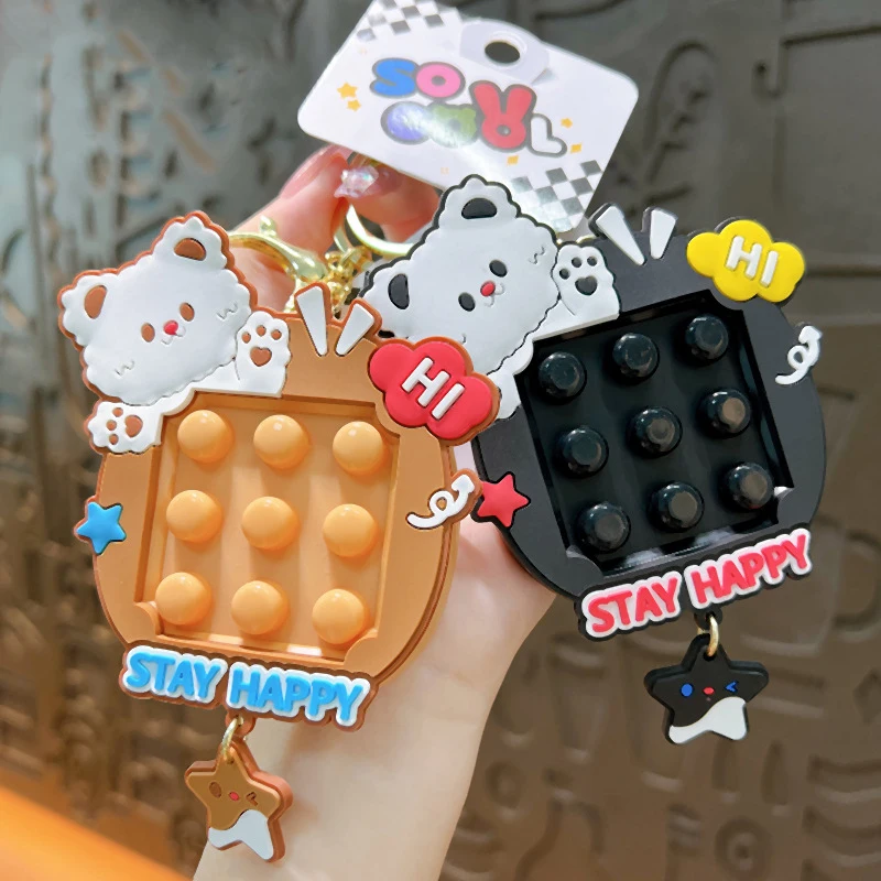 Cute Animal Hi Bear Pinch Happy Pressure-relief Toy keychain Cartoon Moving Bead Maze Game Stay Happy Star Keyring Bag Pendant