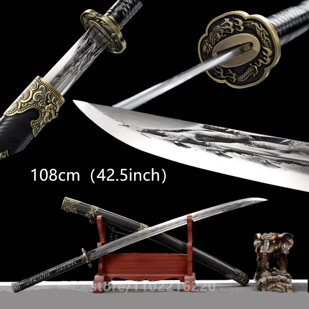 Excellent Battle Sword Unique High Manganese Steel Blade Forged Handmade Martial Art Sword Full Tang Leather Hardwood Sheath