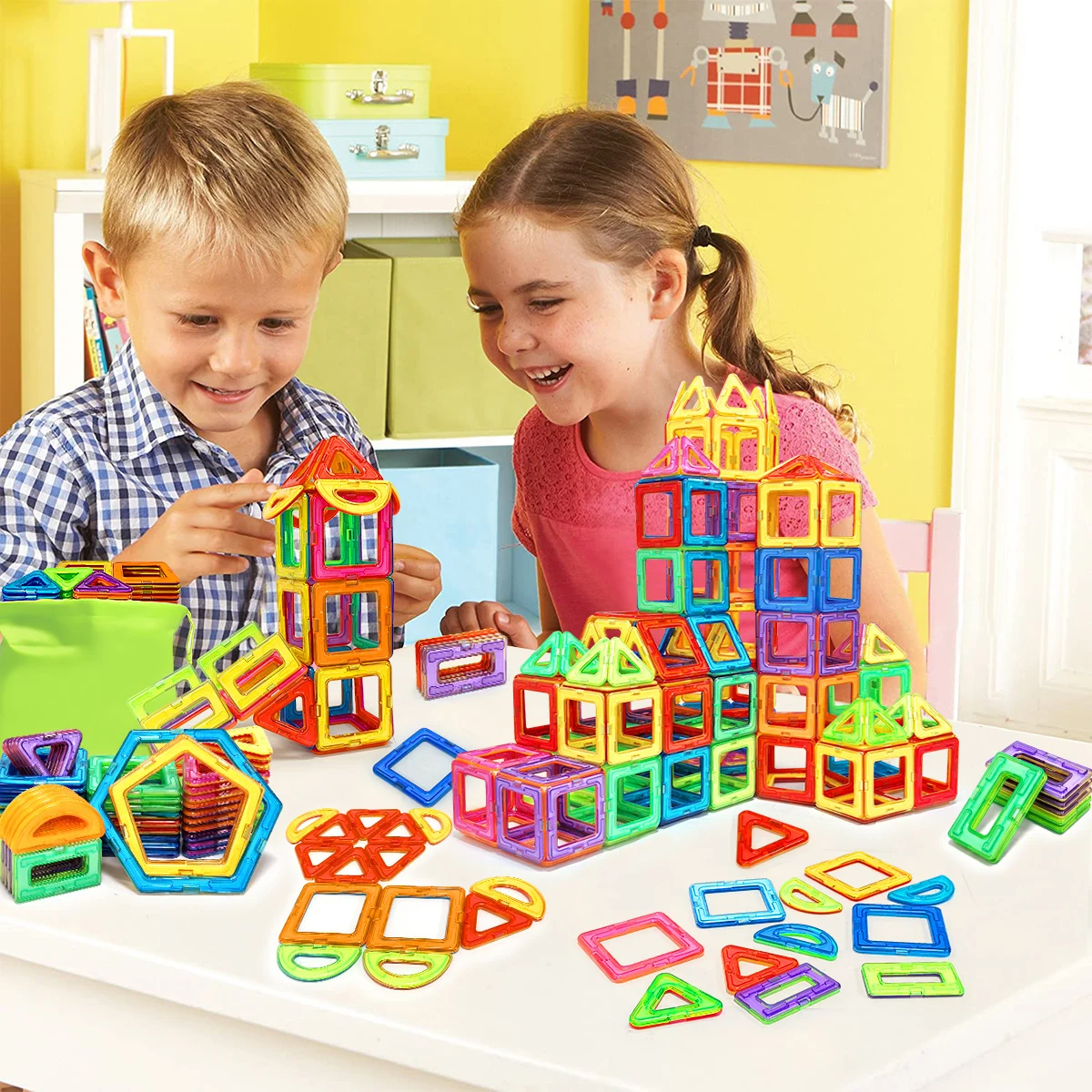 Blocchi magnetici - Set di costruzioni educative STEM 3D Giocattoli per bambini Blocchi magnetici a forma multipla di grandi dimensioni