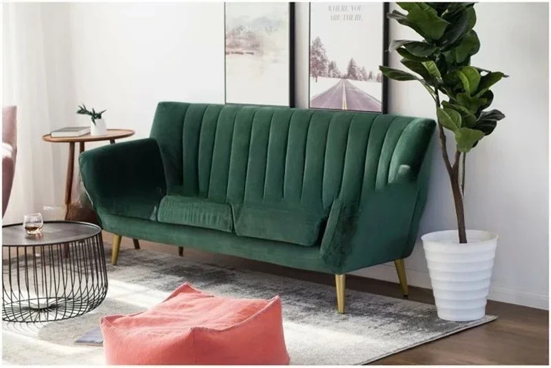 Скандинавский темно-зеленый фланелевой диван на троих, мебель из нержавеющей стали, диван для отдыха, клуба, приема, переговоров