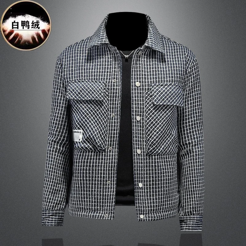 

2023 High-end Fashion with Handsome British Style Casual Twill Check Small Fragrance American Cloth Short Down Jacket Man S-3XL