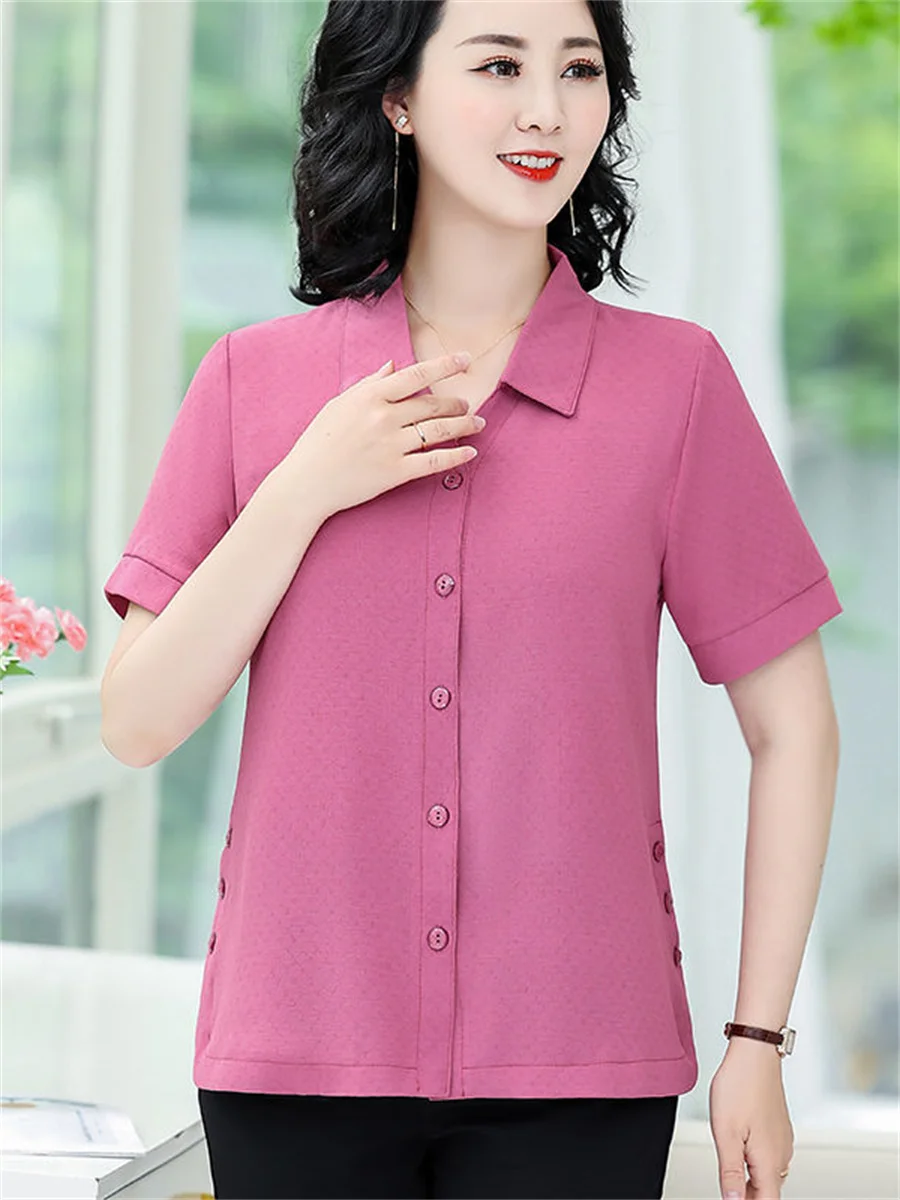 5XL Women Spring Summer Blouses Shirts Lady Fashion Casual Half or Short Sleeve Turn-down Collar Solid Color Blusas Tops TT2387