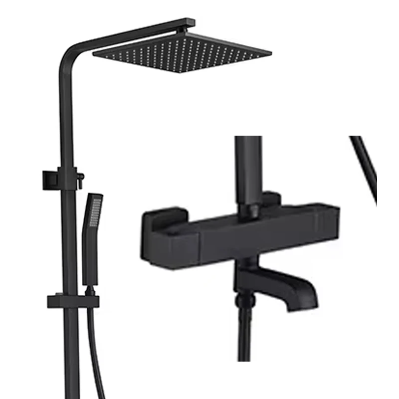 Zwart messing badkamerdouchesysteem met 3 functies, regendouchekop en keramische ventielkern