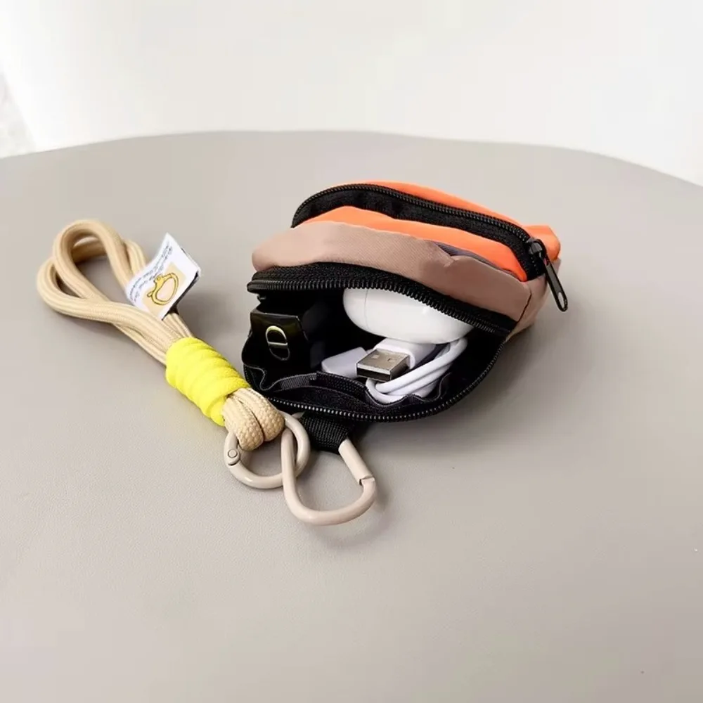 Creative Hanging Coin Purse Contrasting Color Anti-theft Earphone Storage Bag Pendant Short Wrist Strap Small Key Bag Girl