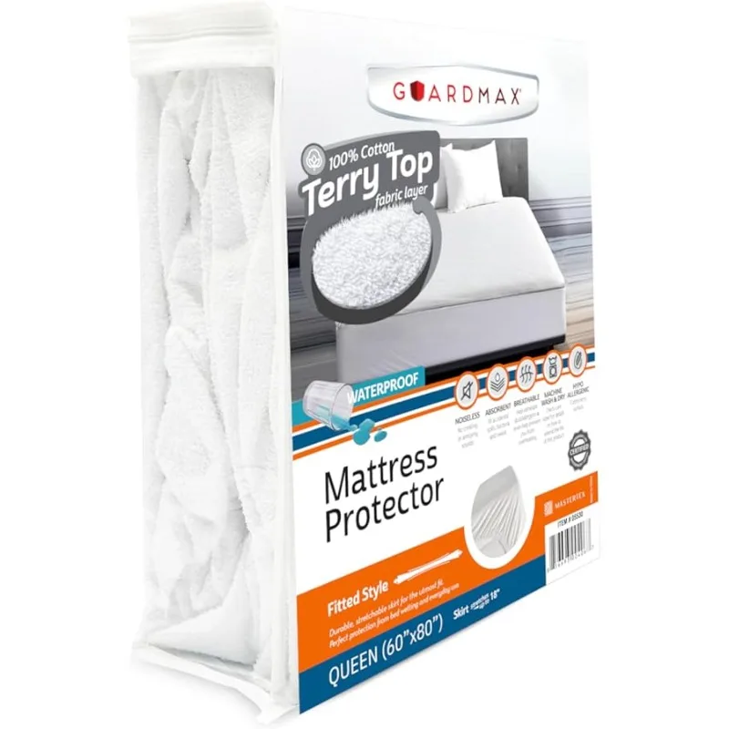 

Terry Cotton Queen Size Mattress Protector - Waterproof & Dust Mite Proof Mattress Co er with Stretchable Pockets - Soft, Comfor