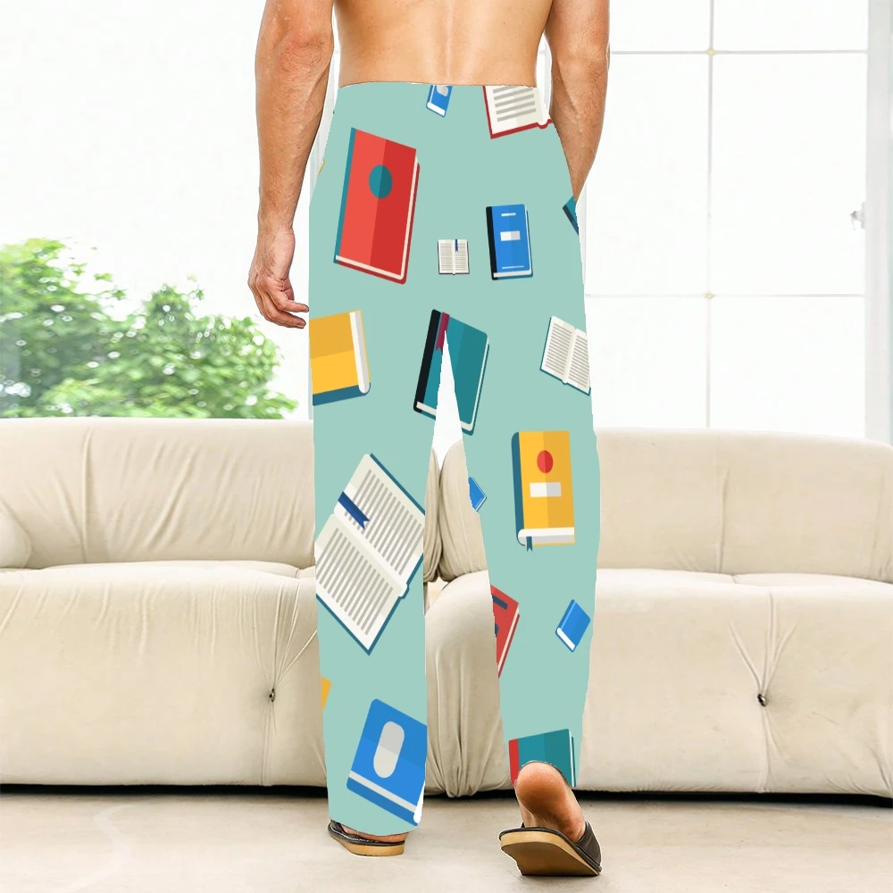 Pantalones de pijama con patrón de libro para hombre y mujer, ropa de dormir supersuave, Unisex, con bolsillos y cordón