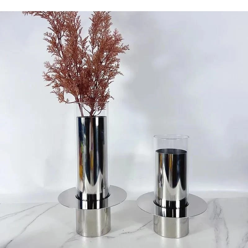 

Silver Cylinder Glass Vase Flowers Pots Desk Decoration Flower Arrangement Floral Vases Room Aesthetic Decor