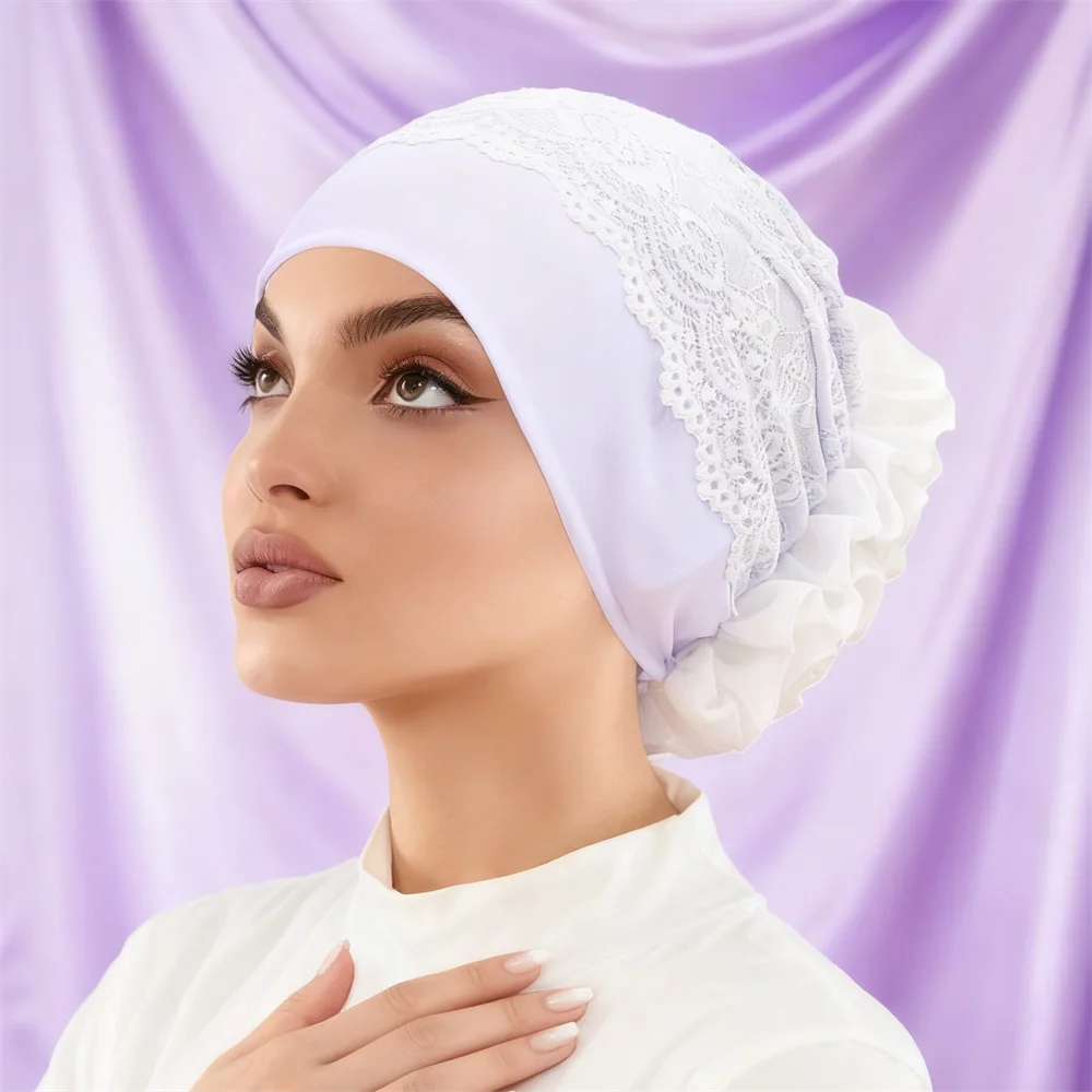 

Новый кружевной тюрбан с цветком, женский мусульманский внутренний хиджаб, шапочки, капот от выпадения волос, платок, головной убор, повязка на голову с вышивкой, Turbante Mujer