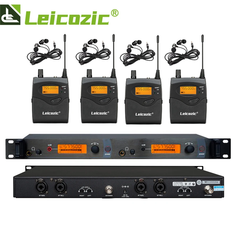 

Leicozic Wireless In Ear Monitor System Twin Transmitter Ear Monitoring Wireless Stage Return SR2050 IEM 4Pcs Bodypack Receiver