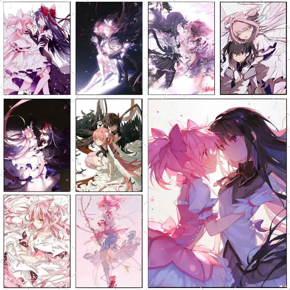 P-Puella Magi M-Madoka Magica ANIME Poster Hochauflösender Kunstaufkleber Selbstklebende wasserdichte Heimdekoration für das Wohnzimmer