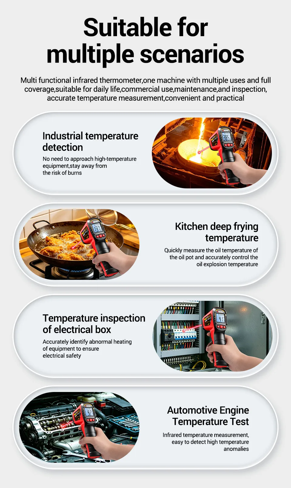 ANENG TH204 Infrarot-Thermometer Handgehaltene Temperaturmesspistole Berührungsloser Laser-Wärmetester -50-400 ° C für Industrie, Haushalt, Automobil – Detail 9