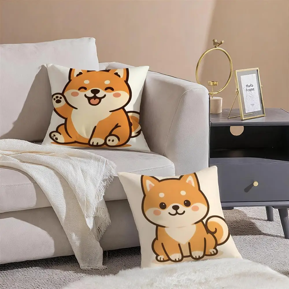 Shiba Inu Art Cushion Cover Throw Pillow Cover Hidden Button Durable Polyester Chair Cushion