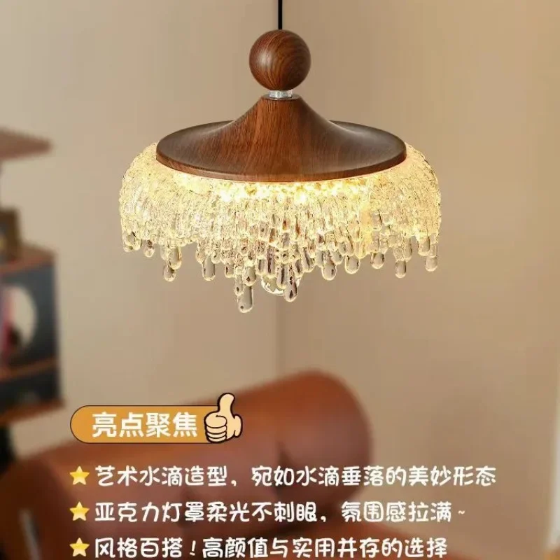 Medieval style bedroom bedside chandelier, which can lift water droplets, aisle entrance chandelier