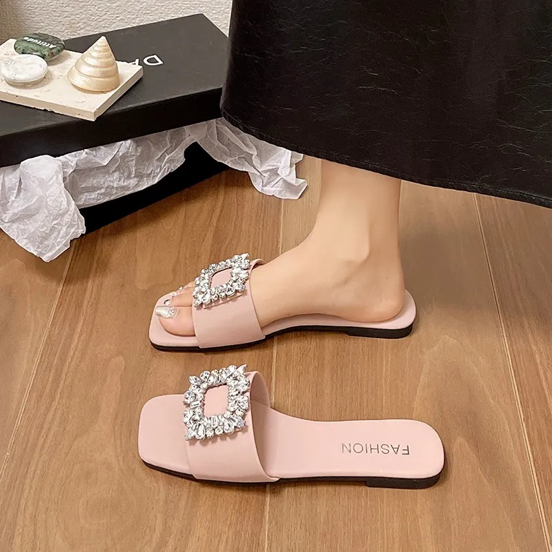 2024 Summer New Fashion Rhinestone Ladies Slippers Luxury Sandals Women Outdoor Beach Comfort Shoes Open Toed Flip-flops Female