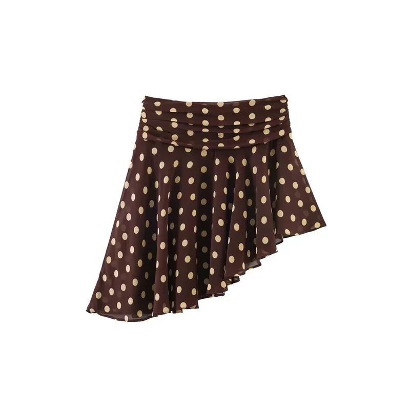 BKQU Polka Dot Women Mini Skirts 2026 Summer Asymmetry Pleated Elegant A-line Vacation Party Short Skirt Chic Y2k Street Skirt