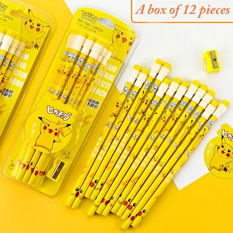 12pcs Pokemon Pikachu Anime Figure Cartoon Pencil Pokemon kids Pencil Kawaii Student Stationery Children's Birthday Xmas Gift