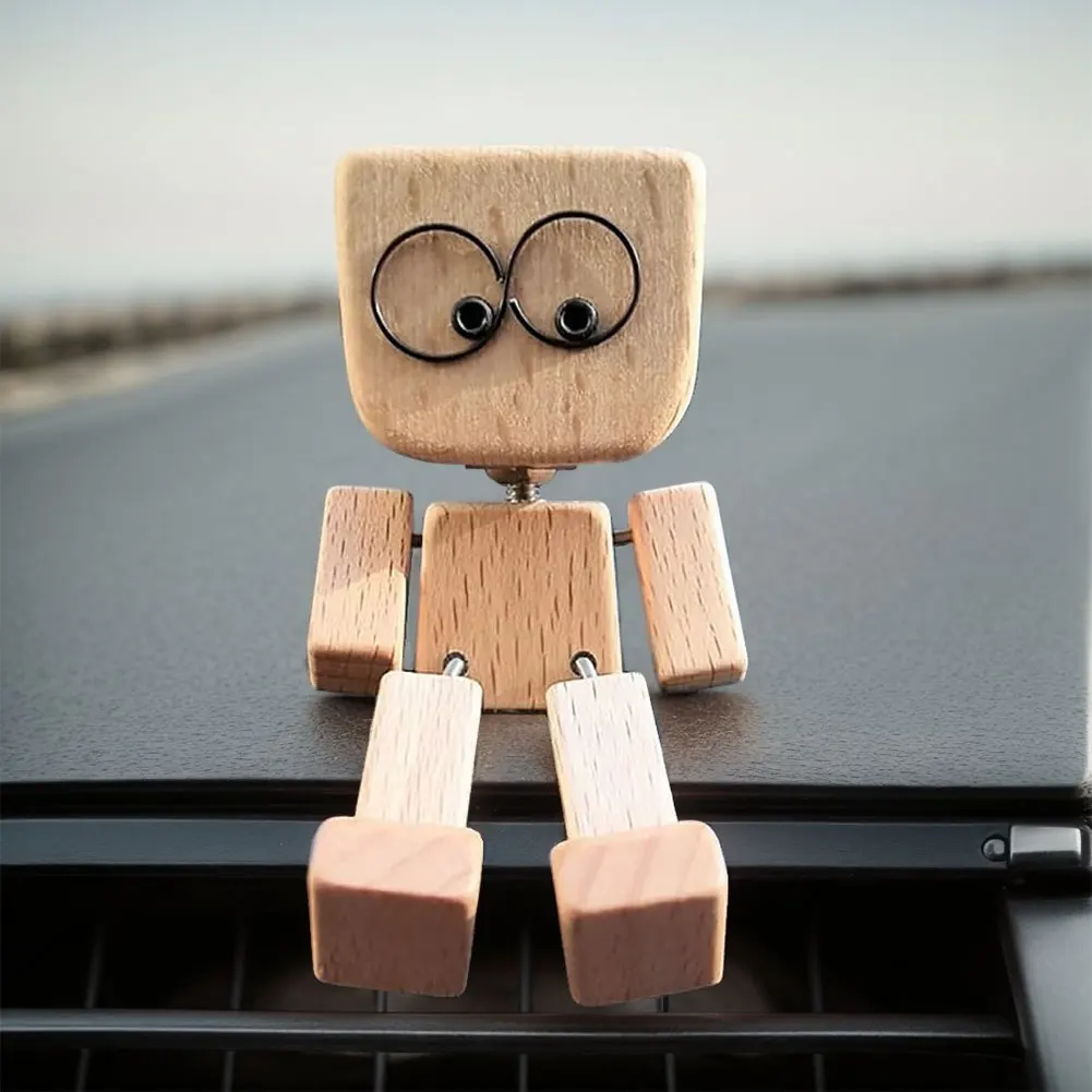 

Swaying Little Wooden Figure with Spring Leg Car Dashboard Ornament Multi-Purpose Air Outlet Fragrance Ornaments Auto Decoration