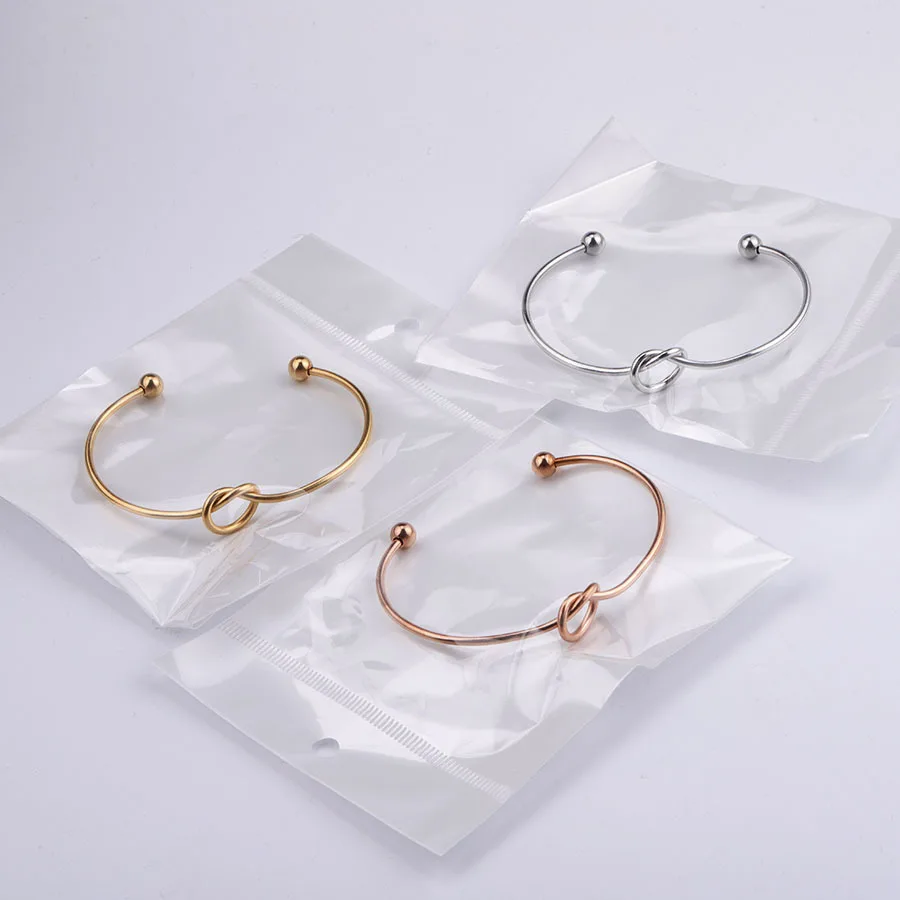 20Pcs/Lot Heart Knot Bangle Stainless Steel Open Cuff Wrist Bangles 2mm Thickness DIY Initial Letter Knot Banglle