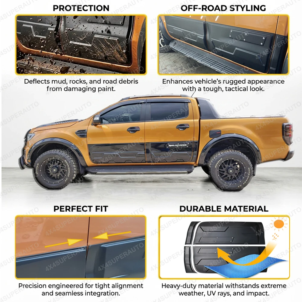 Side Door Cladding Trim for Ford Ranger 2012-2022 T6 T7 T8 Wildtrak XLT XL XLS Exterior Door Molding Styling Trim ABS Double Cab