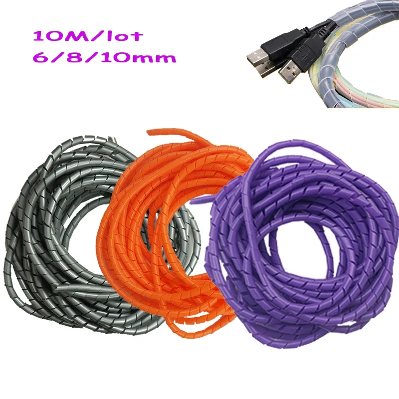 10 Meters Spiral Cable Protector Line Organizer Tube Motorcycle Wire Protection Sleeve Flame Retardant Anti-Bite Cover purple