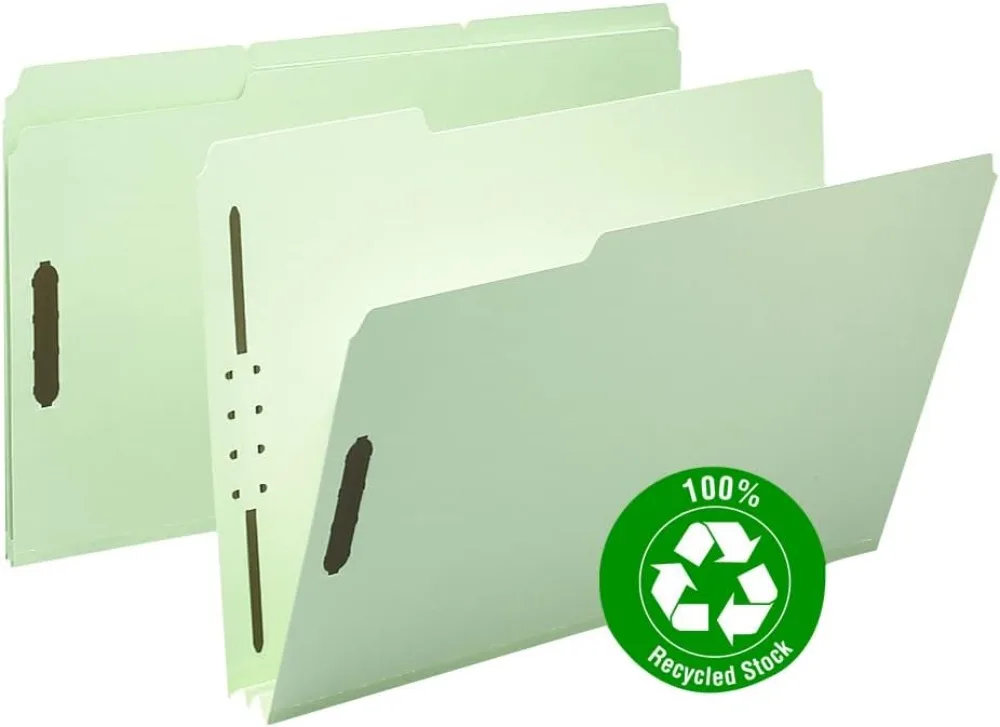 Recycled Fastener File Folder, 2 Fasteners, Legal Size, Expandable 2", Gray/Green, 25 per Box for Office Use