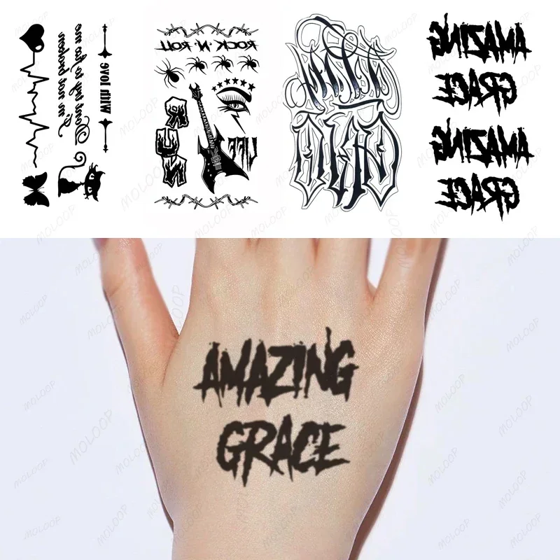 Tattoo Sticker Amazing Grace Black English Word Temporary Fake Tatto Flash Tatoo Arm Hand Chest Neck Body Art for Women Men