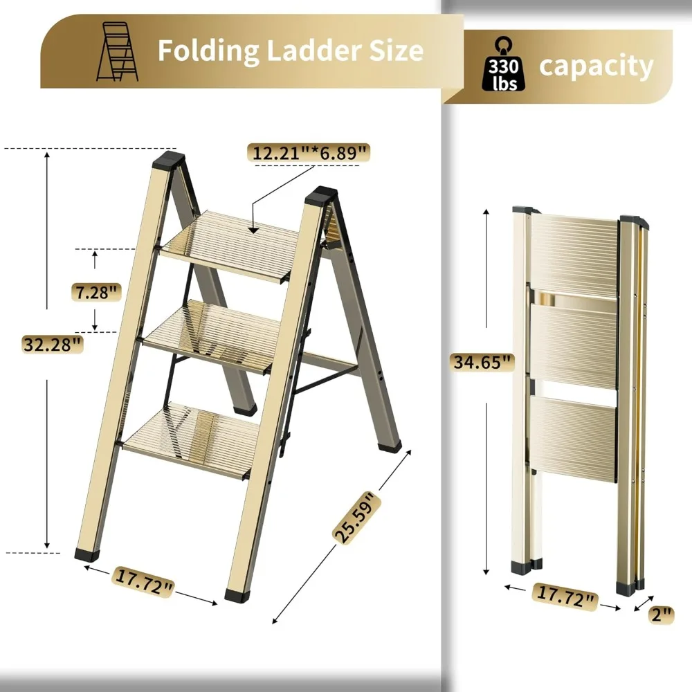 Lichtgewicht vouwladder voor thuis, 330 lbs aluminium trapladder antislip voor keuken, opstapje opvouwbaar volwassenen voor Cl