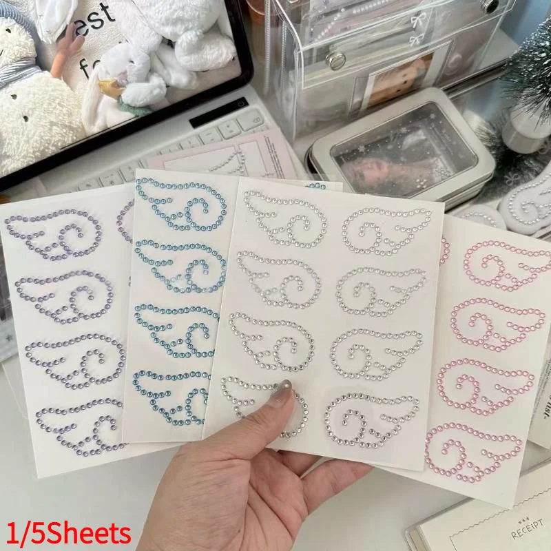 1/5Sheets Self Adhesive Jewelry Crafts Sparkly Rhinestone Decals 3D Acrylic Angel Wings Crystal Stickers DIY Decor Gifts.
