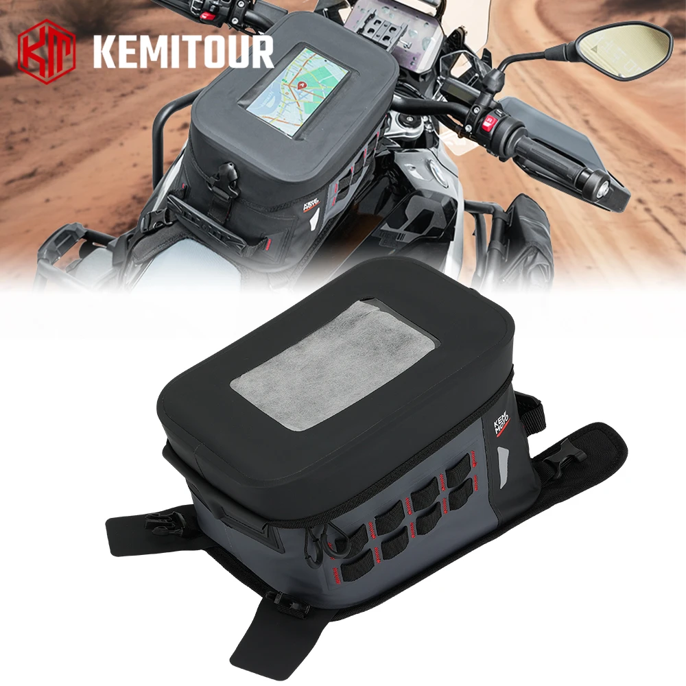 

Motorcycle Tank Bags 8L Universal PVC Waterproof Adventure Off-Road Storage Tank Bag with Straps Touch Screen Phone Pocket Bags