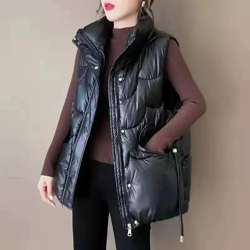 Womens Down Cotton Vest Short Loose Casual Waistcoat Large Size Sleeveless Jacket Tops Female Clothing Autumn Winter New 2024