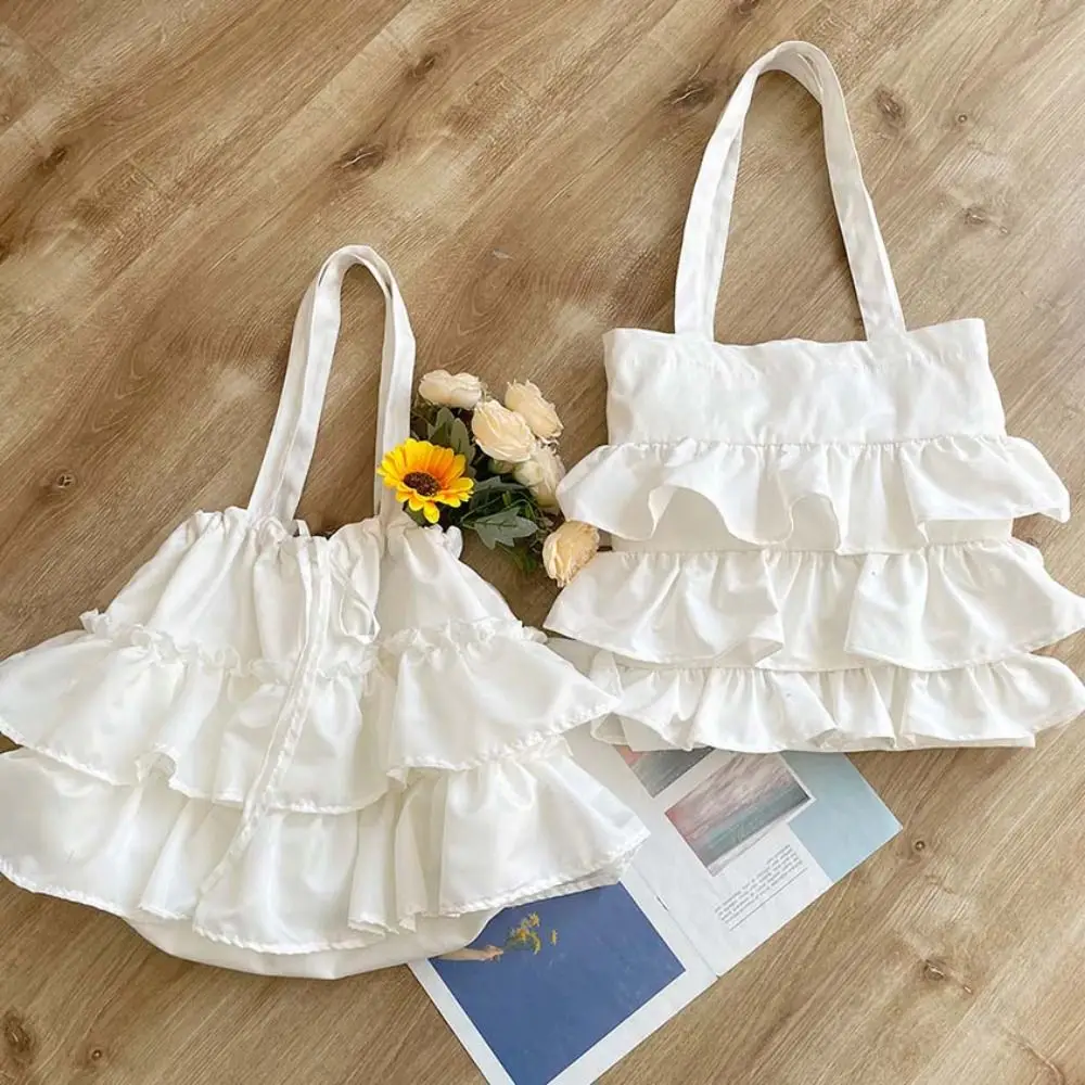 Cake Skirt Shape Lotus Leaf Shoulder Bag Large Capacity Korean Style Drawstring Handbag Solid Color Fashion Tote Bag Outdoor