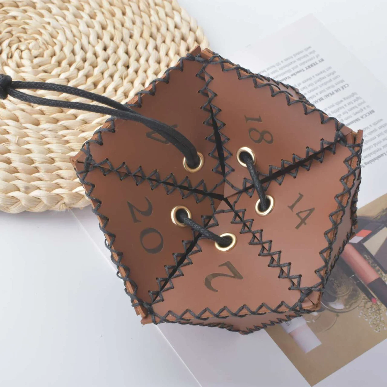 New Practical Dice Bag PU Leather Polyhedral Dice Pouch Drawstring Bag Drawstring Closure Leather D20 Dice Bag