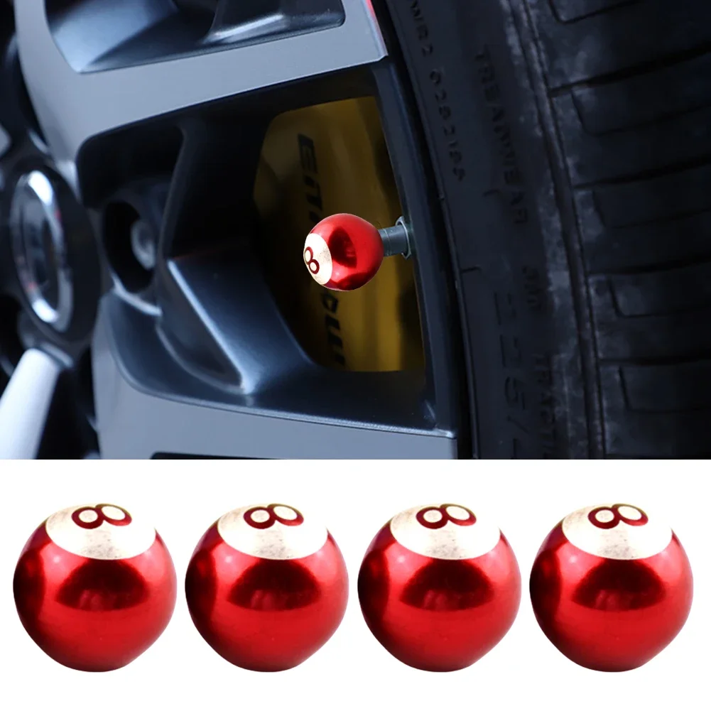 4pcs Car Tire Valve Cap Aluminum Alloy 8 Ball Shape Wheel Stem Air Valve Dust Cover Motorcycle Bike Wheel Nozzle Air Valve Caps