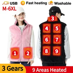 Plush Electric Heated Vest Lightweight Heated Waistcoats 9 Areas Heated Warm Heated Vest 3 Temperature Modes for Cycling Fishing