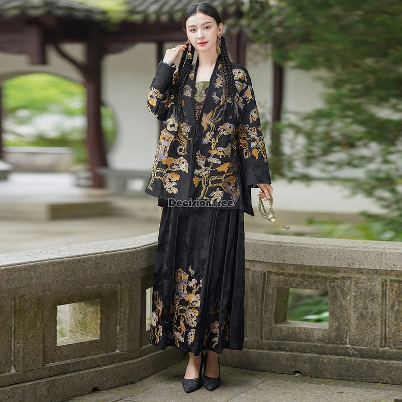 2024 new chinese embroidery vintage trench coat women casual loose autumn long sleeve elegant national style tang suit coat t001