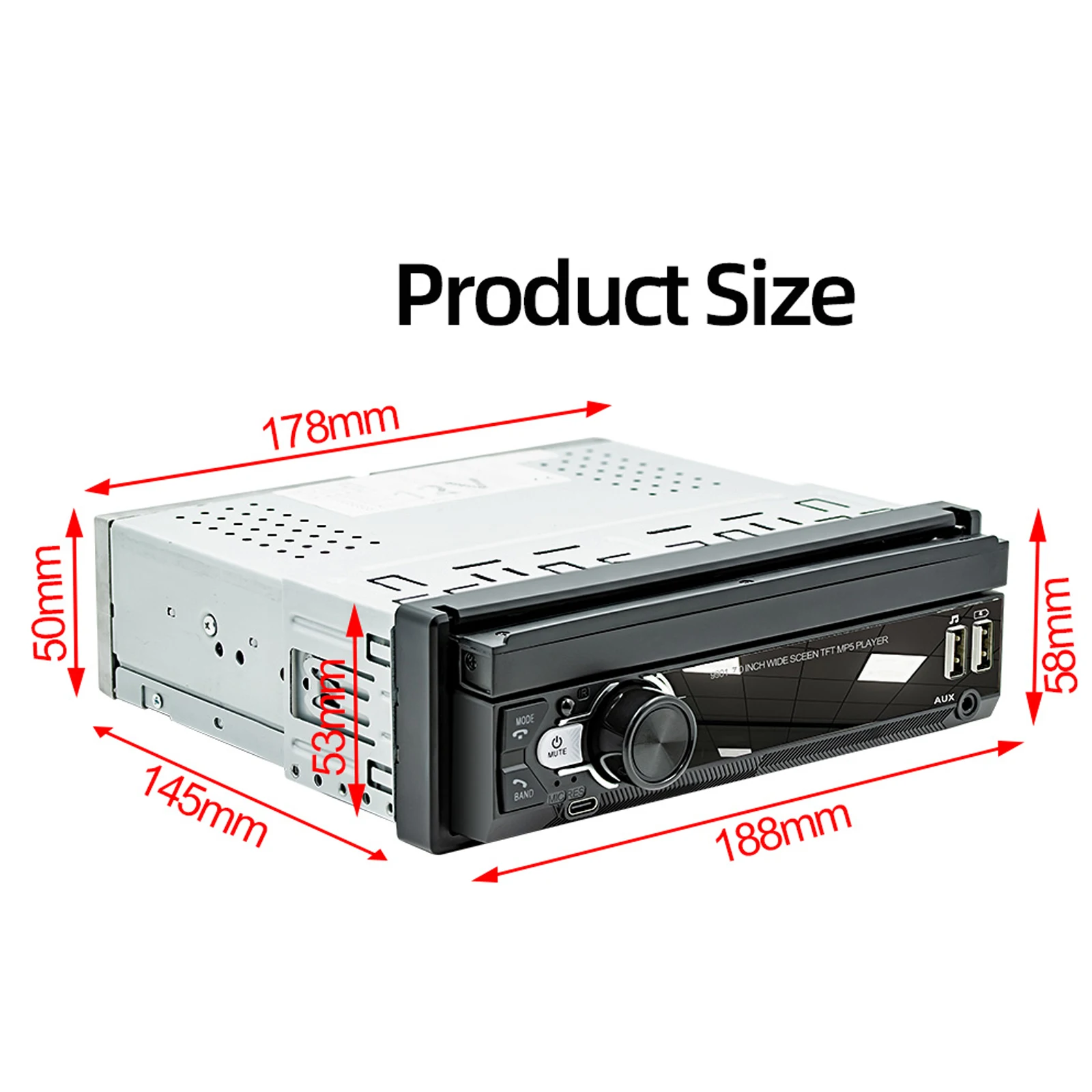 ESSGOO راديو ستيريو للسيارة قابل للطي مقاس 7 بوصات وشاشة لمس واحدة 1 Din Android Auto وApple CarPlay 2USB/Bluetooth/AUX-IN/SWC مشغل MP5 #5