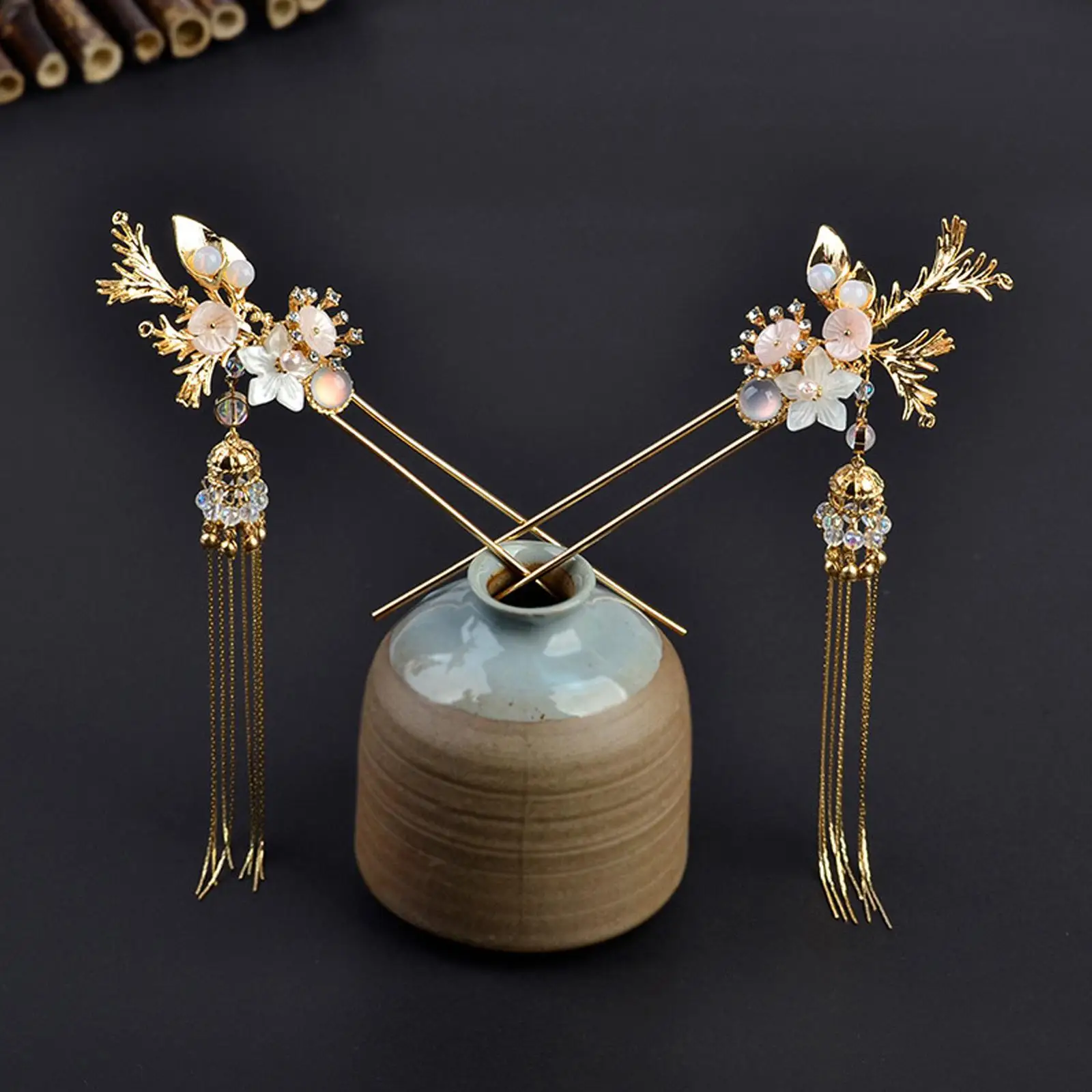 

2x Ancient Chinese Hairpin, with Pendant, Classical Han Costumes ,with Tassel, Floral ,Flower Hair for Birthday Wedding