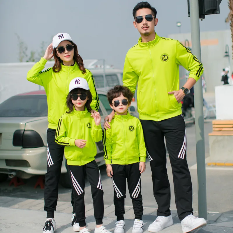 Family Matching Outfits Spring Autumn Winter Mum Daughter Dad Son Jacket & Pants  Adults Kids Uniform Suit Children Sports Sets