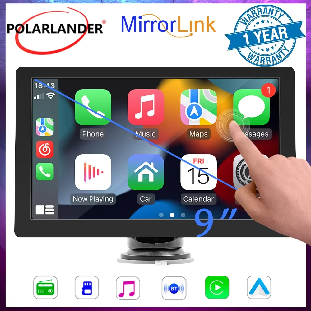 

Touch Screen Display, Car Stereo Bluetooth ​Portable Apple Carplay Screen Dash Mount Wireless Car Play Display Screen,9