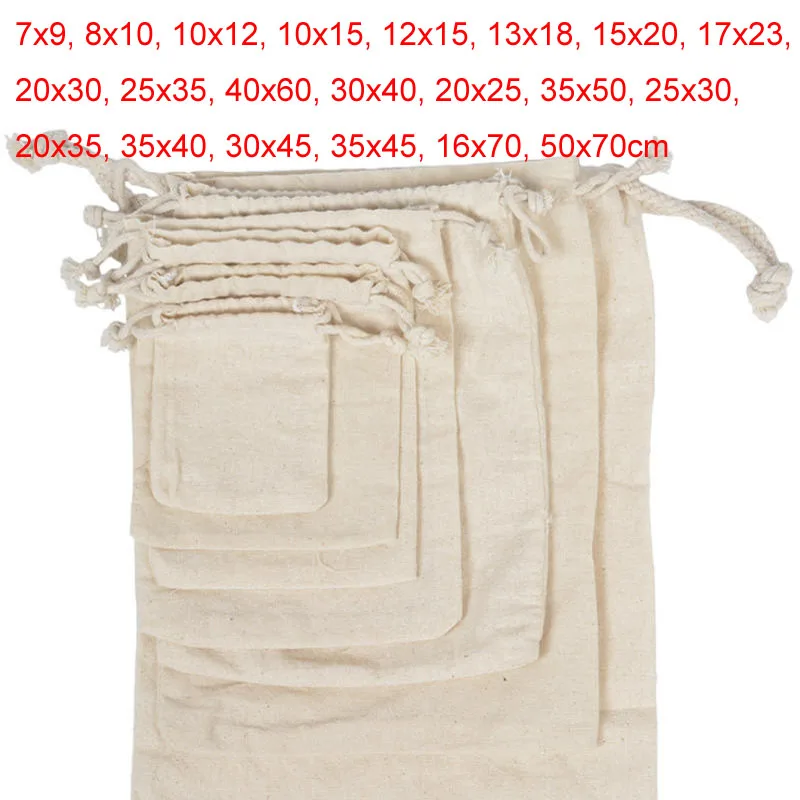20pcs/lot Big Size Natural Linen Cotton Bag Drawstrings Gift Pouches For Jewelry Shoes Travel Storage Bags Custom Logo Print